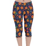 Mid Century Retro Floral 1970s 1960s Pattern 61 Velvet Capri Leggings 