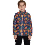 Mid Century Retro Floral 1970s 1960s Pattern 61 Kids  High Neck Windbreaker
