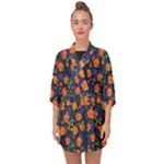 Mid Century Retro Floral 1970s 1960s Pattern 61 Half Sleeve Chiffon Kimono