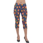 Mid Century Retro Floral 1970s 1960s Pattern 61 Lightweight Velour Capri Leggings 