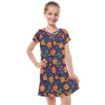 Mid Century Retro Floral 1970s 1960s Pattern 61 Kids  Cross Web Dress