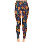 Mid Century Retro Floral 1970s 1960s Pattern 61 Inside Out Leggings