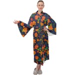 Mid Century Retro Floral 1970s 1960s Pattern 61 Maxi Velvet Kimono