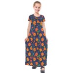 Mid Century Retro Floral 1970s 1960s Pattern 61 Kids  Short Sleeve Maxi Dress