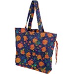 Mid Century Retro Floral 1970s 1960s Pattern 61 Drawstring Tote Bag