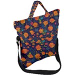 Mid Century Retro Floral 1970s 1960s Pattern 61 Fold Over Handle Tote Bag