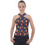 Mid Century Retro Floral 1970s 1960s Pattern 61 Cross Neck Velour Top