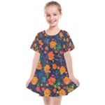 Mid Century Retro Floral 1970s 1960s Pattern 61 Kids  Smock Dress