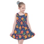Mid Century Retro Floral 1970s 1960s Pattern 61 Kids  Summer Dress
