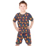 Mid Century Retro Floral 1970s 1960s Pattern 61 Kids  T-Shirt and Shorts Set
