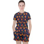 Mid Century Retro Floral 1970s 1960s Pattern 61 Women s T-Shirt and Shorts Set