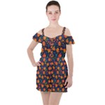 Mid Century Retro Floral 1970s 1960s Pattern 61 Ruffle Cut Out Chiffon Playsuit
