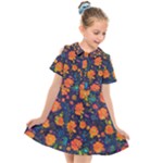 Mid Century Retro Floral 1970s 1960s Pattern 61 Kids  Short Sleeve Shirt Dress