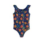 Mid Century Retro Floral 1970s 1960s Pattern 61 Kids  Frill Swimsuit