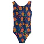 Mid Century Retro Floral 1970s 1960s Pattern 61 Kids  Cut-Out Back One Piece Swimsuit