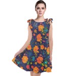 Mid Century Retro Floral 1970s 1960s Pattern 61 Tie Up Tunic Dress