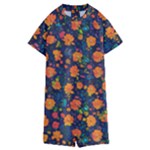 Mid Century Retro Floral 1970s 1960s Pattern 61 Kids  Boyleg Half Suit Swimwear