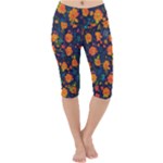 Mid Century Retro Floral 1970s 1960s Pattern 61 Lightweight Velour Cropped Yoga Leggings