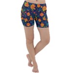 Mid Century Retro Floral 1970s 1960s Pattern 61 Lightweight Velour Yoga Shorts