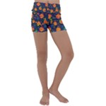 Mid Century Retro Floral 1970s 1960s Pattern 61 Kids  Lightweight Velour Yoga Shorts
