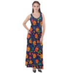 Mid Century Retro Floral 1970s 1960s Pattern 61 Sleeveless Velour Maxi Dress