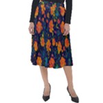 Mid Century Retro Floral 1970s 1960s Pattern 61 Classic Velour Midi Skirt 
