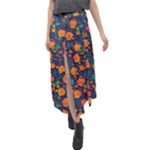 Mid Century Retro Floral 1970s 1960s Pattern 61 Velour Split Maxi Skirt