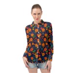 Mid Century Retro Floral 1970s 1960s Pattern 61 Long Sleeve Chiffon Shirt