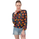 Mid Century Retro Floral 1970s 1960s Pattern 61 Banded Bottom Chiffon Top