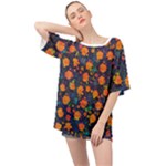 Mid Century Retro Floral 1970s 1960s Pattern 61 Oversized Chiffon Top