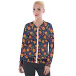 Mid Century Retro Floral 1970s 1960s Pattern 61 Velvet Zip Up Jacket