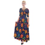 Mid Century Retro Floral 1970s 1960s Pattern 61 Half Sleeves Maxi Dress