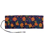 Mid Century Retro Floral 1970s 1960s Pattern 61 Roll Up Canvas Pencil Holder (M)