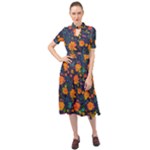 Mid Century Retro Floral 1970s 1960s Pattern 61 Keyhole Neckline Chiffon Dress