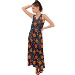 Mid Century Retro Floral 1970s 1960s Pattern 61 V-Neck Chiffon Maxi Dress