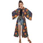 Mid Century Retro Floral 1970s 1960s Pattern 61 Maxi Kimono