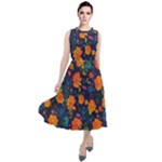 Mid Century Retro Floral 1970s 1960s Pattern 61 Round Neck Boho Dress