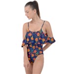 Mid Century Retro Floral 1970s 1960s Pattern 61 Drape Piece Swimsuit