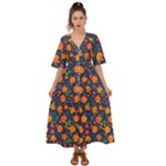Mid Century Retro Floral 1970s 1960s Pattern 61 Kimono Sleeve Boho Dress