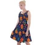 Mid Century Retro Floral 1970s 1960s Pattern 61 Knee Length Skater Dress