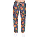 Mid Century Retro Floral 1970s 1960s Pattern 61 Women Velvet Drawstring Pants
