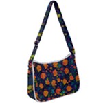Mid Century Retro Floral 1970s 1960s Pattern 61 Zip Up Shoulder Bag