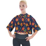 Mid Century Retro Floral 1970s 1960s Pattern 61 Mock Neck T-Shirt