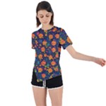Mid Century Retro Floral 1970s 1960s Pattern 61 Asymmetrical Short Sleeve Sports T-Shirt