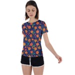 Mid Century Retro Floral 1970s 1960s Pattern 61 Back Circle Cutout Sports T-Shirt