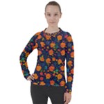 Mid Century Retro Floral 1970s 1960s Pattern 61 Women s Pique Long Sleeve T-Shirt