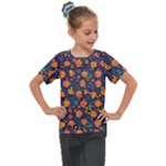 Mid Century Retro Floral 1970s 1960s Pattern 61 Kids  Mesh Piece T-Shirt