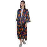 Mid Century Retro Floral 1970s 1960s Pattern 61 Maxi Satin Kimono