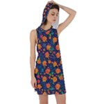 Mid Century Retro Floral 1970s 1960s Pattern 61 Racer Back Hoodie Dress