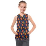 Mid Century Retro Floral 1970s 1960s Pattern 61 Kids  Sleeveless Hoodie